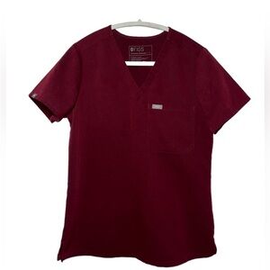 FIGS Women’s Burgundy Catarina Chest Pocket Scrub Medical Top- Size Small